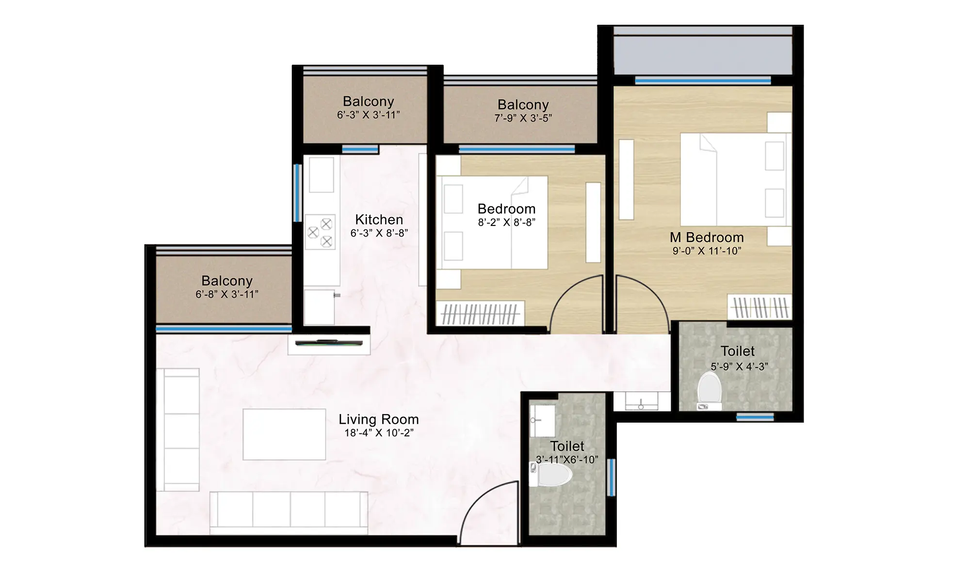 2 BHK Unit Plan